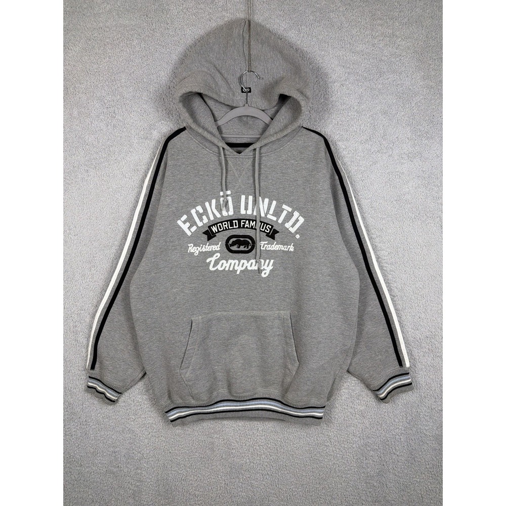 Vintage‎ Ecko Unltd Hoodie Y2K Skater Grunge Hip Hop Streetwear Size L Gray